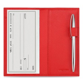 HISCOW Supple Leather Checkbook Cover with Free Divider - Italian Calfskin (Pebbled Red)