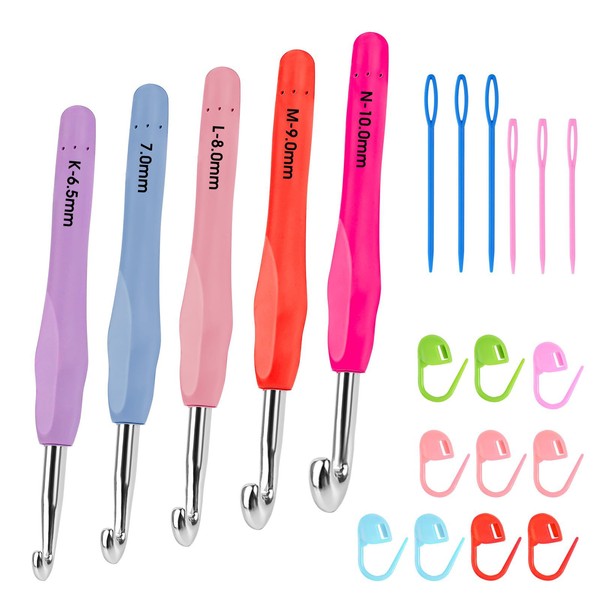 21 Pcs Crochet Hooks Set, 6.5mm 7mm 8mm 9mm 10mm