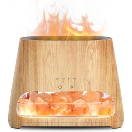 2-in-1 Ultrasonic Essential Oil Diffuser & Himalayan Salt Lamp, Aromatherapy Diffuser Cool Mist Humidifier with Auto Off Function, 100% Pure Himalayan Pink Salt Rock, 150ml (Wooden Grain) home fragrance oil - Color: Dark