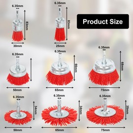 Qivine Nylon Wire Cup Brush Angle Grinder, 8-Piece Grinding Attachment for Cordless Screwdriver, 75/65/50/30/20 mm Nylon Brush Drill for Grinding, Structuring, Cleaning and Rust Removal