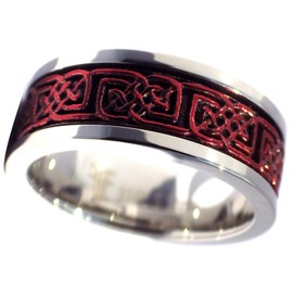 Fantasy Forge Jewelry Crimson Red Celtic Spinner Ring Stainless Steel Band 8mm Comfort Fit Size 13
