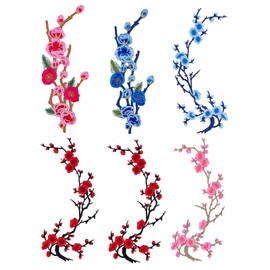 letsinstyle 6 PCS Vintage Plum Blossom Embroidered Applique, 5 Patterns Iron on Flower Decoration Patches, Sew on Floral Appliques Embellishments for Dresses DIY Repair Deco