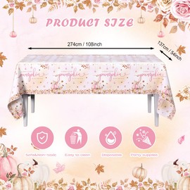AIBIIN - Paquete de 3 manteles desechables de plástico para baby shower, diseño de calabaza, otoño y baby shower, decoración de mesa, 54 x 108 pulgadas