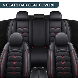 Car Seat Covers Front&Rear Full Set Seat Protector Pu Leather Seat - Color: Black with red line