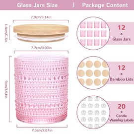 DARJEN 12 Pack Pink Candle Jars for Making Candles- 8 OZ Empty Glass Candle Making Jars with Bamboo Lids and Labels, Candle Containers Candle Making Jars for DIY Gifts