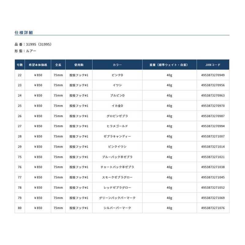オーナー(OWNER) メタルジグ WJC-40 投次郎40 No.31995 27 ヒラメゴールド