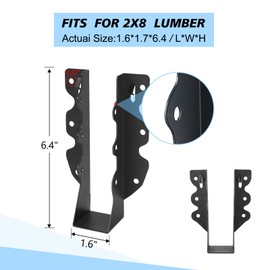 32 Pcs 2"x 8" Joist Hanger,Q235B Steel Face Mount Joist Hangers,Black Powder Coated Hurricane Ties for Rafter, Rafter Brackets for Floor, Deck and Ceiling Joists