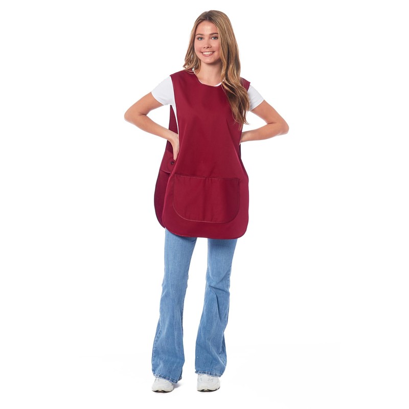 Ladies Plain With Matching Piping Tabard Apron Overalls Front Pocket