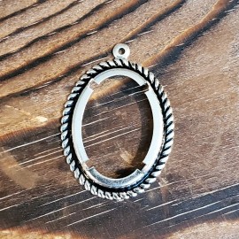 Cascade Jewelry Sterling Silver Plated Rope Edge 25x18mm Oval Cabochon Pendant Prong Setting