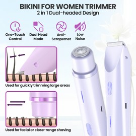 2025 Upgrade New Glow Aura Women's Shaver, Women's 2-in-1 Electric Razor & Bikini Trimmer, Wet and Dry Waterproof Bikini Shaver, Glowshave Dual Head Body Razor for Face, Legs, Underarm (Purple)