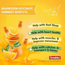 Magnesium Glycinate Gummies for Kids & Adults - Magnesium Glycinate 300mg Chewable Supplement - Promotes Sleep, Muscle, Relaxation (60Count)