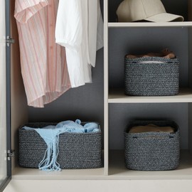 Maxuni 3-Pack Storage Baskets for Organizing | Woven Shelf Toy Basket | Rope Baskets for Gifts Empty | Closet Organizer Bins with Handles | Cube Decorative Box | 13.7×7.1×6.7” | Mixed Black