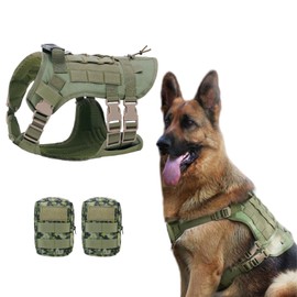 Dog Harness Medium Large Dogs with 2 Backpacks No Pull Safety Harness Dog Harness with Handle and Metal Buckle Adjustable Chest Harness Anti Pull Harness (L)