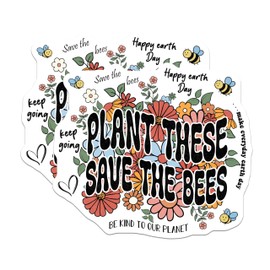 (2 Pack) Plant These Save The Bees Stickers - Environmental Awareness - Floral Design - Eco-Friendly Decor - 5" On Longest Side - Sticks to Smooth Flat Surfaces - Made in USA - BMCS6611
