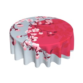 FREEHOTU Japanese Cherry Blossom Round Tablecloth Thicken Desk Cloth Washable Table Cover Table Cloth for Kitchen Daily Dinning Party Tabletop Decor 60 Inch