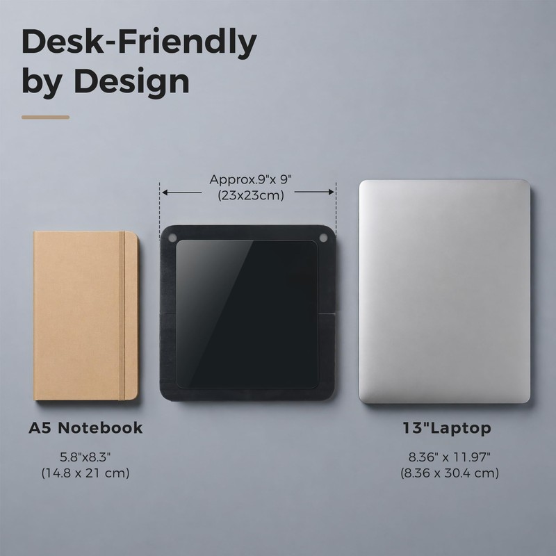 TOWON Glass Desktop Whiteboard with Wood Stand, Foldable, Black Square