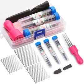 Wool Felting Needle Tools, Wool Felting Tool Kit with 3 Sizes Felting Needles and 1/8 Needle Wooden Handle for Needle Felting Supplies Beginner or Professional Flat Crochet Doxoru (Rose Red)