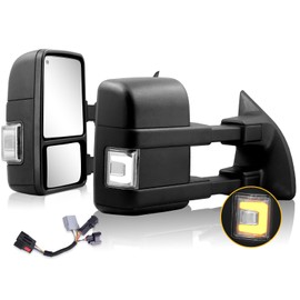 Sanooer Towing Mirrors for 1999-2016 F250 F350 F450 F550 Super Duty, 2000-2005 Ford Excursion with Heated Power Glass Turn Signal Light Running Lights Extendable Pair Set, Clear