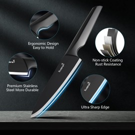 Kuisine Premium Knife Set,One-piece Steel Molding,High Carbon Stainless Steel Ultra Sharp,Non-slip Ergonomic Solid Steel Handle,Built-in Sharpener Knife Block Set,Luxury Gift(15PCS,Black)