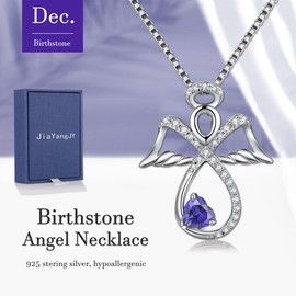 JiaYangJY Sterling Silver Infinity Angel Necklace Heart December Tanzanite Guardian Angel Pendant Jewelry Gifts for Her