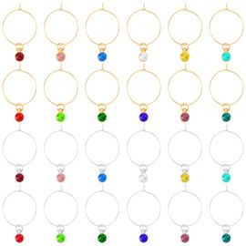 Bruislard 24 Pack Drop and Flat Round Wine Glass Markers Wine Glass Charm for Stem Glasses Funny Drink Tags Drink Identifier Charms for Wedding Party Decorations(Gold&Silver)