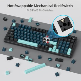 Ussixchare 98 Keys Gaming Keyboard Gasket Custom Keyboard Wired Creamy Keyboard Hot Swappable with RGB Backlit Knob and Red Switch for PC Laptop(Monster)