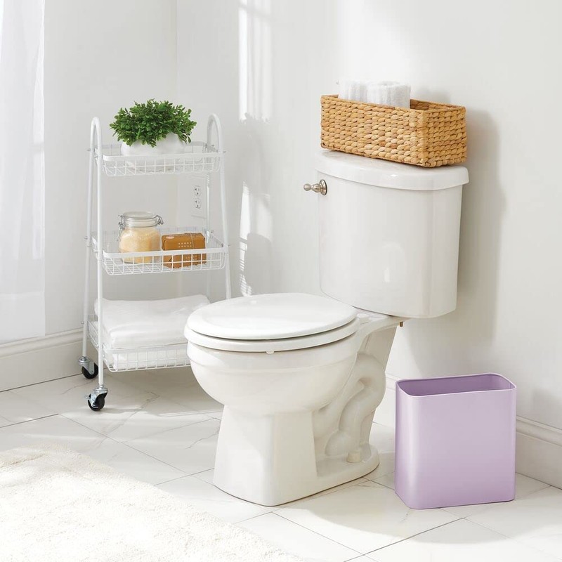 mDesign Metal Wastepaper Bin — Compact Rectangular Bathroom Bin —