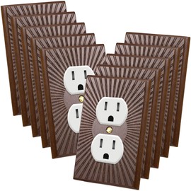 Pinkunn 10 Pack Walnut Wood Light Switch Cover Boho Outlet Plate Cover Brown Decorative Double Hole Outlet Wall Plate for Bedroom Kitchen Home(Retro Sunburst)