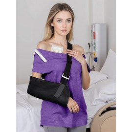 Post Shoulder Surgery Shirts for Women- Short Sleeve-Full Snap-Open Arm Shoulder Recovery Clothing Chemo Clothing (Large,Dark Purple)
