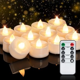 Homemory 12pcs Flameless LED Tea Lights with Remote & Timer, 400+Hours Realistic Flickering Battery Candles for Seasonal, Tabletop, and Centerpieces Decor