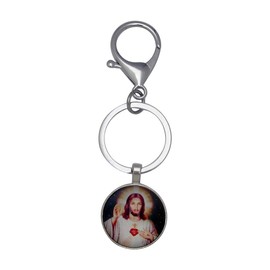 Key ring, bag jewellery cabochon Jesus Blessing, Red Heart Symbol of Love., 9 x 3 cm, Stainless Steel