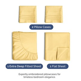Extra Deep Pocket Queen Sheets - 4 Piece Breathable & Cooling Bed Sheets - Hotel Luxury Bed Sheet Set - Soft, Wrinkle Free & Comfy - Easily Fits Extra Deep Mattresses - Deep Pocket Yellow Sheets Set