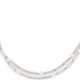 Leonardo Jewels Mirella 023336 Women's Necklace Stainless Steel Double Row Necklace with Freshwater Pearls Length 45-50 cm Jewellery Gift for Women, Stainless Steel, No Gemstone