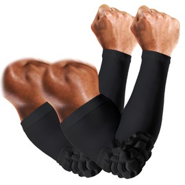 Arm Sleeves with Elbow Pads Arm Compression Sleeve for Youth and Adult, Elbow Sleeves for Basketball, Football, Volleyball and Baseball(Black_S_2 Pcs)