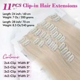 REECHO Hair Extensions, 11PCS Clip in Hair Extensions 28" Long Straight hair extensions HE005 Natural Soft Synthetic Hairpieces for Women Light Blonde