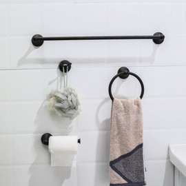 Ntipox 4 Pieces Matte Black Bathroom Hardware Accessories Set,Wall Mounted 24 inch Towel Bar Set Matte Black,Towel Rack Set,Towel Holder Set,Black Bathroom Accessories Kit