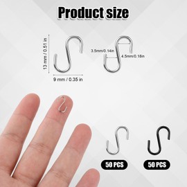 XIHIRCD 100pcs Miniature S Hooks for Hanging, Metal Silver Black Mini S Shaped Hook Tiny Small Ornament Hooks Up for DIY Crafts Jewelry Key Chain Tag Hanging