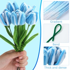 DaisyInner 700 Pcs Pastel Pipe Cleaners Gradient Chenille Stems 12 Inch Bulk Pipe Cleaner Flower Assorted Fuzzy Sticks for Creative School Project DIY Classroom Decor(Blue,Orange)