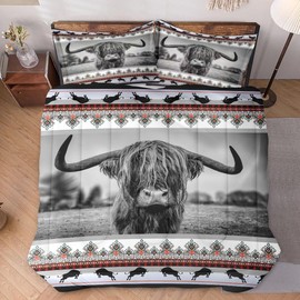 WeCozy Twin Size Comforter Set with Pillowcase, Highland Cow Buffalo Bull 2 Pcs Bedding for Kids and Adults, Tribal Animal Cattle Soft Comforter Set for Bedroom Bed Decor
