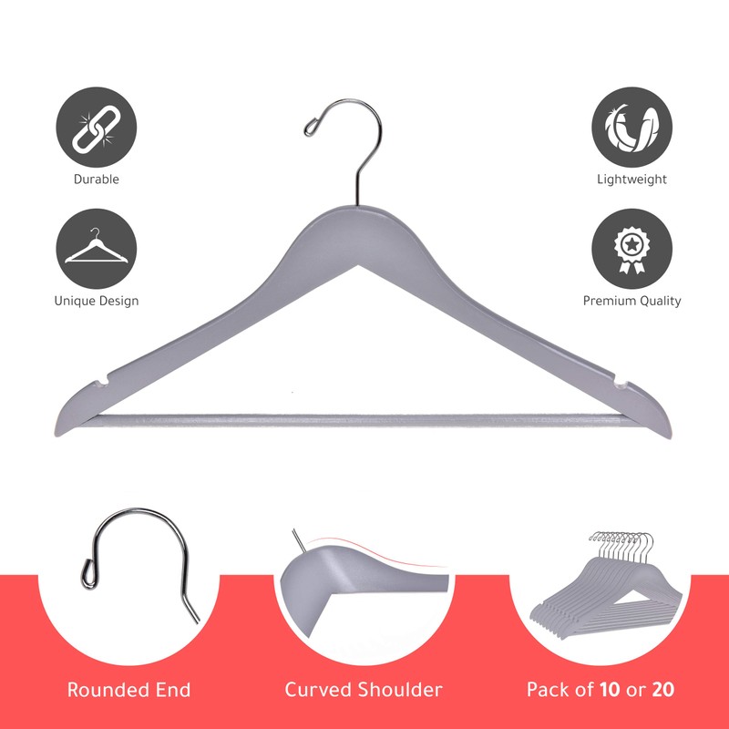 Quality Wooden Hangers - Slightly Curved Hanger Set of 10-Pack