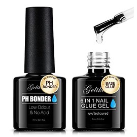 Gelike EC 6 in 1 Nail Gel Glue Base and Prep PH Bonder Dehydrator Gel Nail Kit 2PCS for Nail Polish, Base Glue Acid-Free Primer,Super Shiny Stain Resistant for False Tips