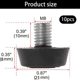 10 Pcs Garden Furniture Feet,M8 X 10 X 23mm Adjustable Glide Levelling Rubber Feet for Garden Furniture Outdoor Levelers Black Round Base Foot Threaded Screw Floor Protector for Cabinets Tables Chairs