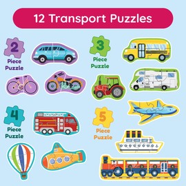 My First Puzzle - Montessori Toy, 12 Graded Puzzles, 2-5 Pieces (Things That Go)