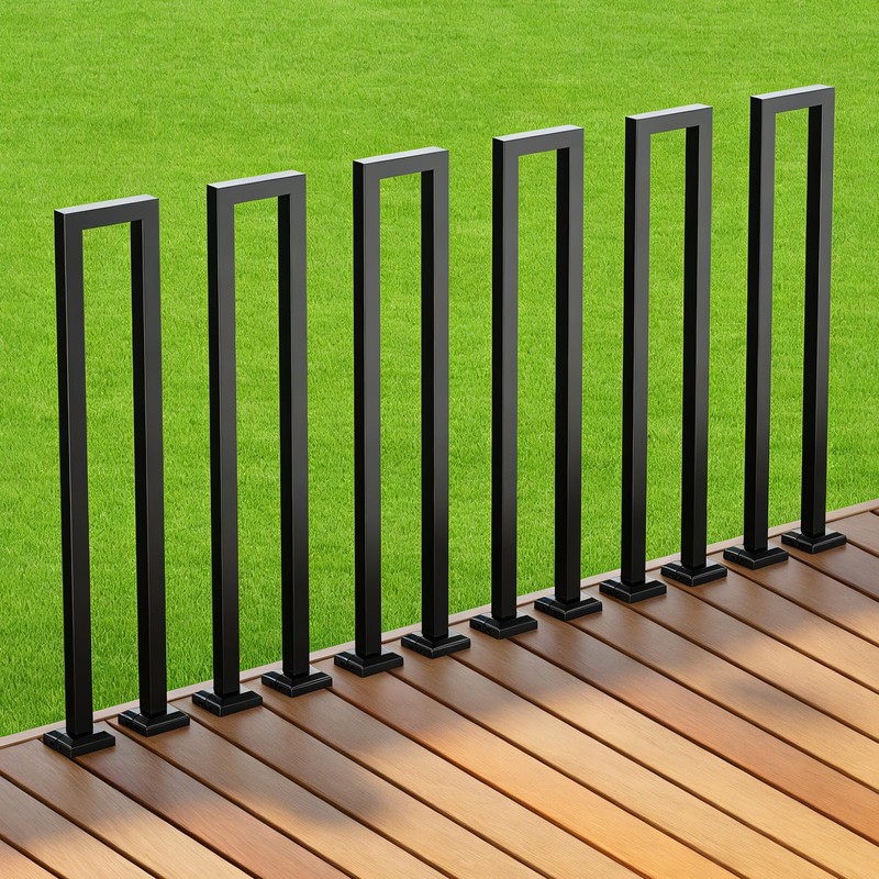 Zwinz 2 Pack U-Shaped Handrail 37''H, Durable Wrought Iron Stair