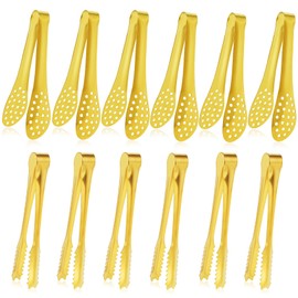 JCREN 12 Pack Mini Tongs Serving Tongs Salad tongs Small Tongs for Serving Food, Stainless Steel Food-Grade Serving Utensils for Appetizers, Tea Party, Coffee, Desserts, 5 inch - Gold