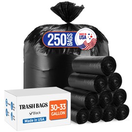Delxo 30-33 Gallon Black Trash Bags, 250 Count – Heavy Duty Contractor Garbage Bags, Thick, Durable & Puncture-Resistant Plastic – Made in USA for Kitchen, Yard & Commercial Use