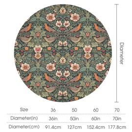 AAVEUP William Morris Tablecloth, Vintage Rustic Classic Art Green Nature Plant Leaf Floral Bird Round Print for Home Party Dining Room Kitchen Decor 60x60 inch