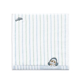 Towel Museum mofusand Striped Towel Handkerchief, Blue, Shark Cat Cute, 43-007070, Approx. 9.8 x 9.8 inches (25 x 25 cm)