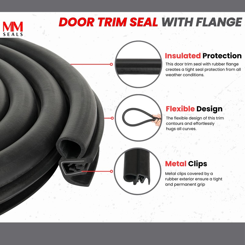 Door Trim Seal with Internal Rubber Flange 45/64" Bulb Diameter