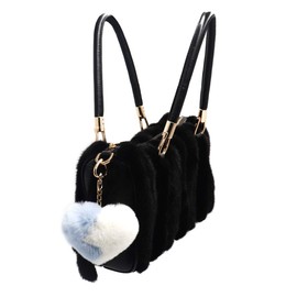 surell - Plush Rex Rabbit Fur Heart Two Tone Ying Yang Pom-Pom Keychain - Love Bag Purse Charm - Ring Fluffy Fur Ball - Lovely Valentines Key Chain Fob Fashion Gift (Blue, White)